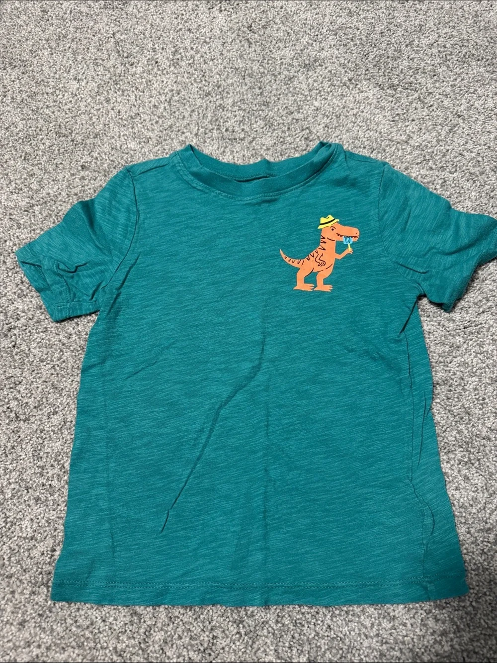 Old Navy Teal Short-Sleeve Tee with Orange Dino Graphic